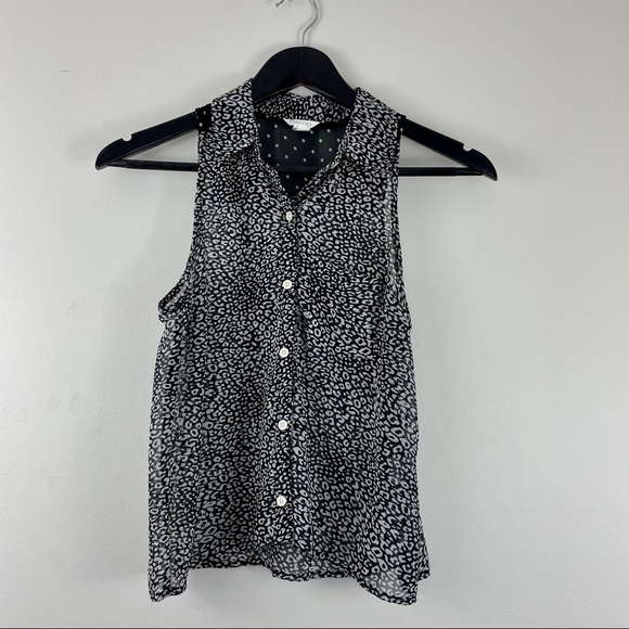 Sheer sleeveless animal print button up top - Picture 1 of 6